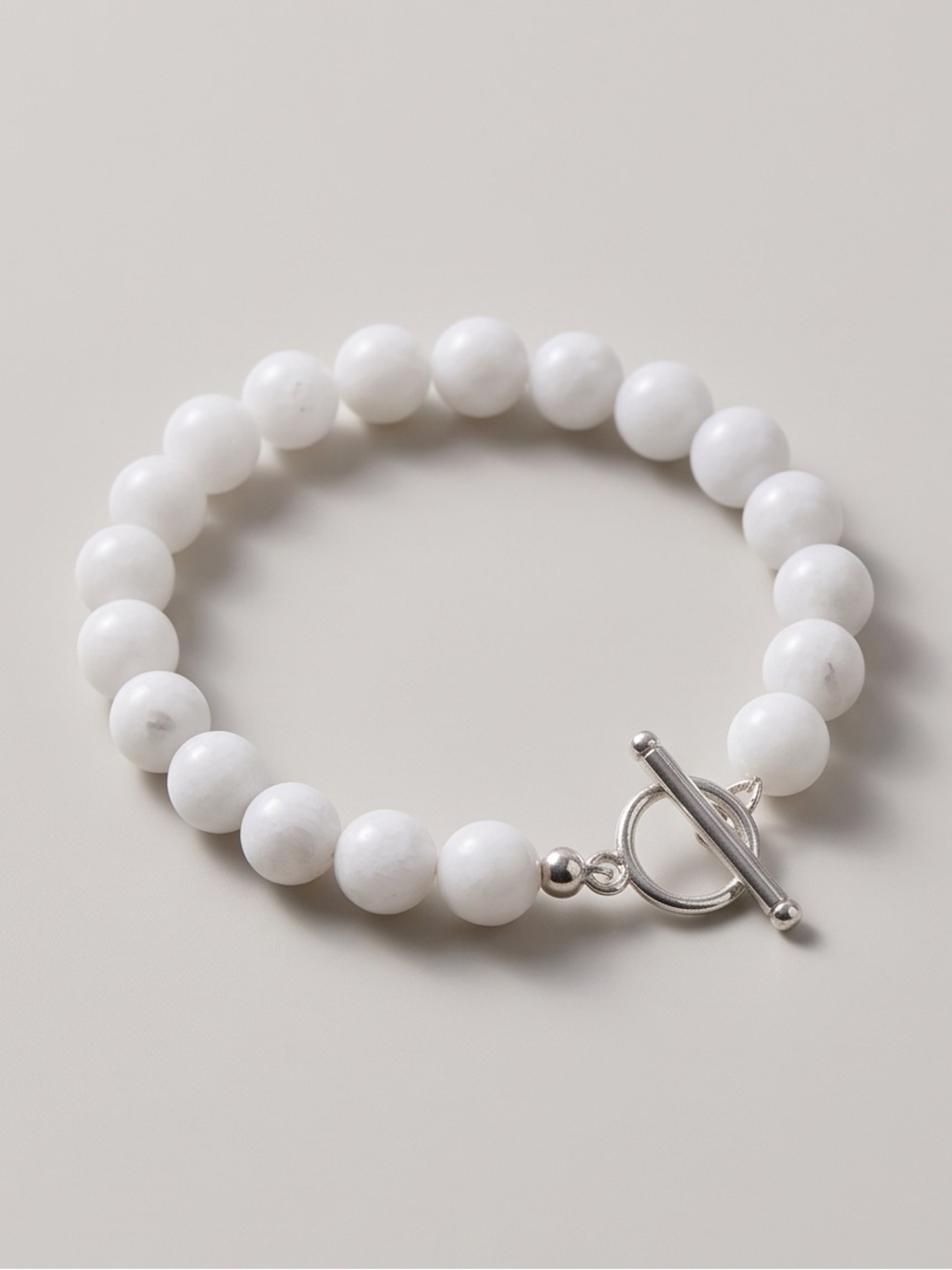 White Jade gemstone Beaded Toggle Bracelet - Women Jewelry